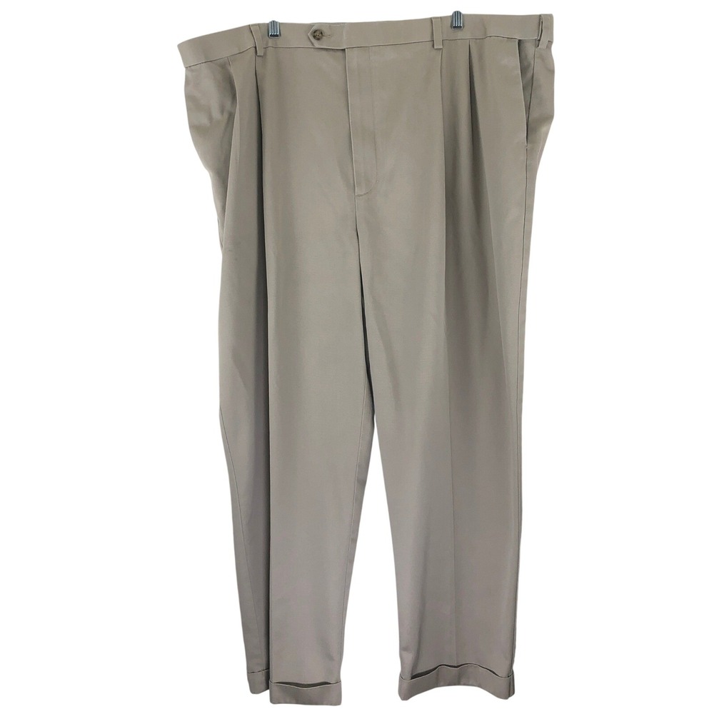 Roundtree & Yorke Mens Big Pleated Khaki Pants 48x30 Tan Ultimate Expander Waist